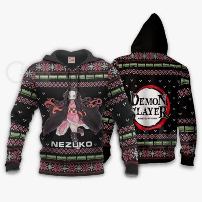 1023 AOP Demon Slayer Nezuko Ugly Sweater VA 2 hoodie font and back - Demon Slayer Merch | Demon Slayer Stuff