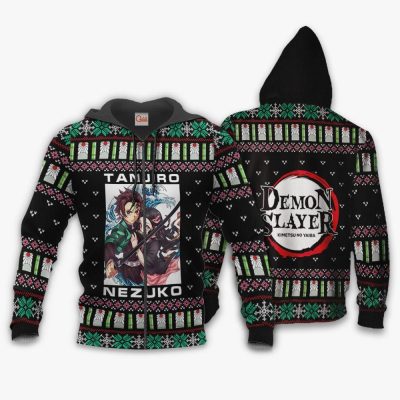 1023 AOP Demon slayer Tanjiro ugly sweater VA Tanjiro 2B Nezuko 1 Zip hoodie font and back n - Demon Slayer Merch | Demon Slayer Stuff