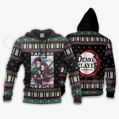 1023 AOP Demon slayer Tanjiro ugly sweater VA Tanjiro 2B Nezuko 2 hoodie font and back - Demon Slayer Merch | Demon Slayer Stuff