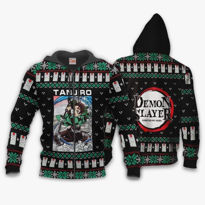 1023 AOP Demon slayer Tanjiro ugly sweater VA 1 Zip hoodie font and back n - Demon Slayer Merch | Demon Slayer Stuff