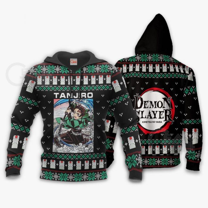 1023 AOP Demon slayer Tanjiro ugly sweater VA 2 hoodie font and back - Demon Slayer Merch | Demon Slayer Stuff