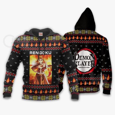 1026 AOP Ugly Christmas Sweater Demon Slayer Kyojuro Rengoku VA 2 hoodie font and back - Demon Slayer Merch | Demon Slayer Stuff