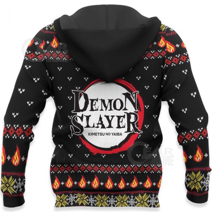 1026 AOP Ugly Christmas Sweater Demon Slayer Kyojuro Rengoku VA 7 HD Back - Demon Slayer Merch | Demon Slayer Stuff