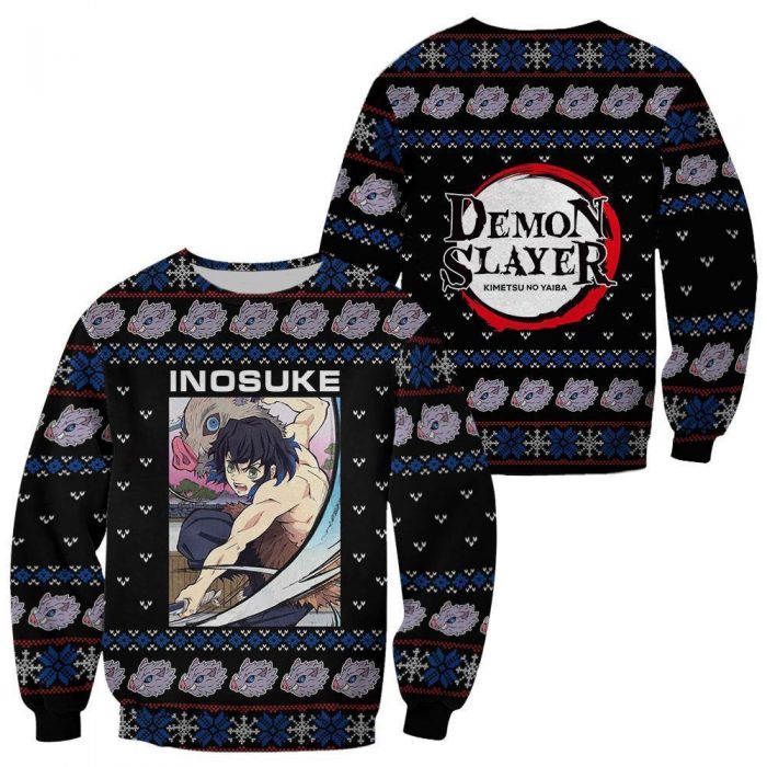 inosuke ugly christmas sweater demon slayer anime xmas gift custom clothes gearanime - Demon Slayer Merch | Demon Slayer Stuff