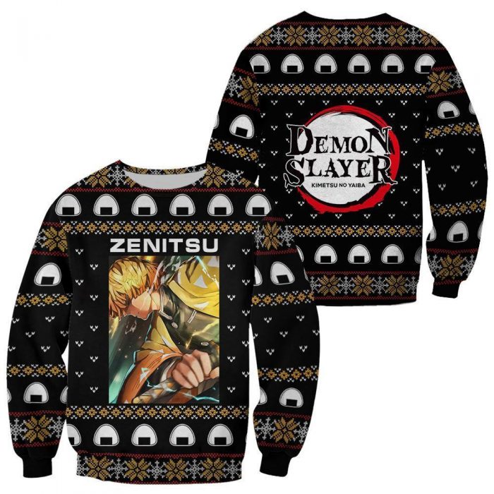 zenitsu agatsuma ugly christmas sweater demon slayer anime custom xmas clothes gearanime - Demon Slayer Merch | Demon Slayer Stuff