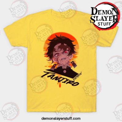 2021 anime tanjiro fire t shirt yellow s 374 - Demon Slayer Merch | Demon Slayer Stuff