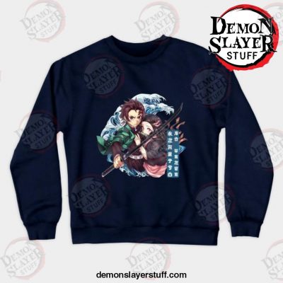 hot anime demon slayer crewneck sweatshirt navy blue s 846 - Demon Slayer Merch | Demon Slayer Stuff