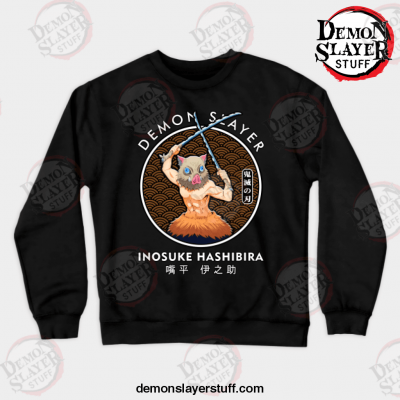 inosuke hashibira crewneck sweatshirt black s 221 - Demon Slayer Merch | Demon Slayer Stuff