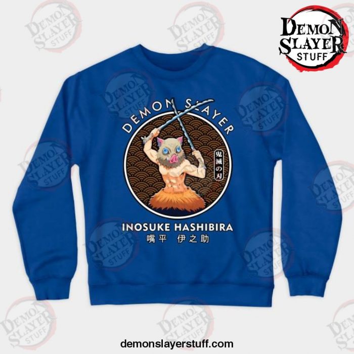 inosuke hashibira crewneck sweatshirt blue s 313 - Demon Slayer Merch | Demon Slayer Stuff