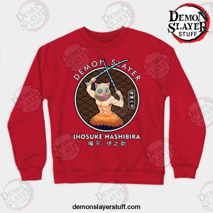 inosuke hashibira crewneck sweatshirt red s 484 - Demon Slayer Merch | Demon Slayer Stuff