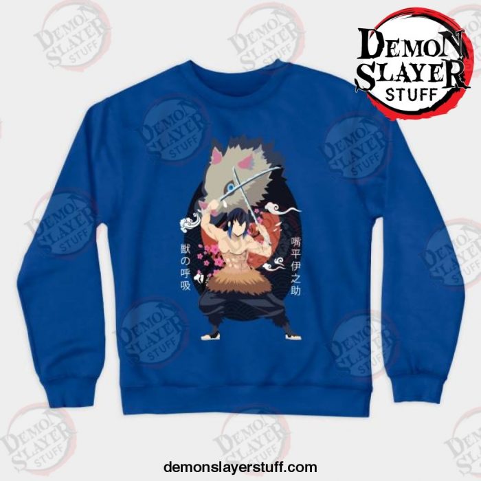 inosuke minimalist crewneck sweatshirt blue s 611 - Demon Slayer Merch | Demon Slayer Stuff