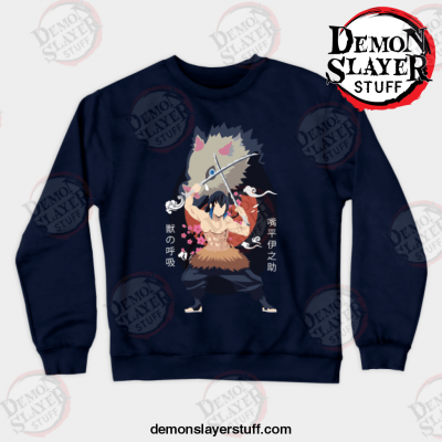 inosuke minimalist crewneck sweatshirt navy blue s 524 - Demon Slayer Merch | Demon Slayer Stuff