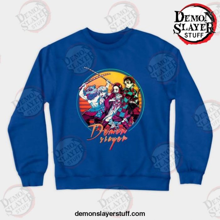 kimetsu no yaiba retro vintage v1 crewneck sweatshirt blue s 313 - Demon Slayer Merch | Demon Slayer Stuff