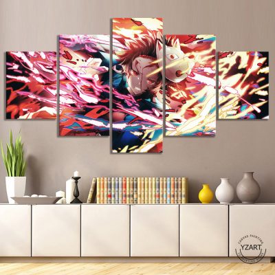 5 Panels HD Anime Boy Picture Kamado Tanjirou Demon Slayer Kimetsu No Yaiba Poster Animation Art - Demon Slayer Merch | Demon Slayer Stuff