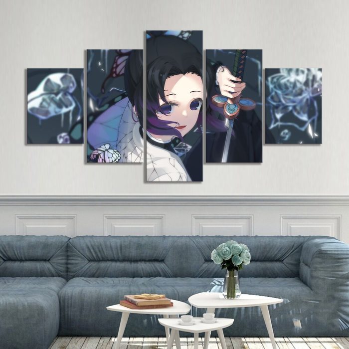 Home Decoration Modular Painting 5 Pcs HD Anime Girl Picture Kimetsu No Yaiba Shinobu Poster Canvas - Demon Slayer Merch | Demon Slayer Stuff