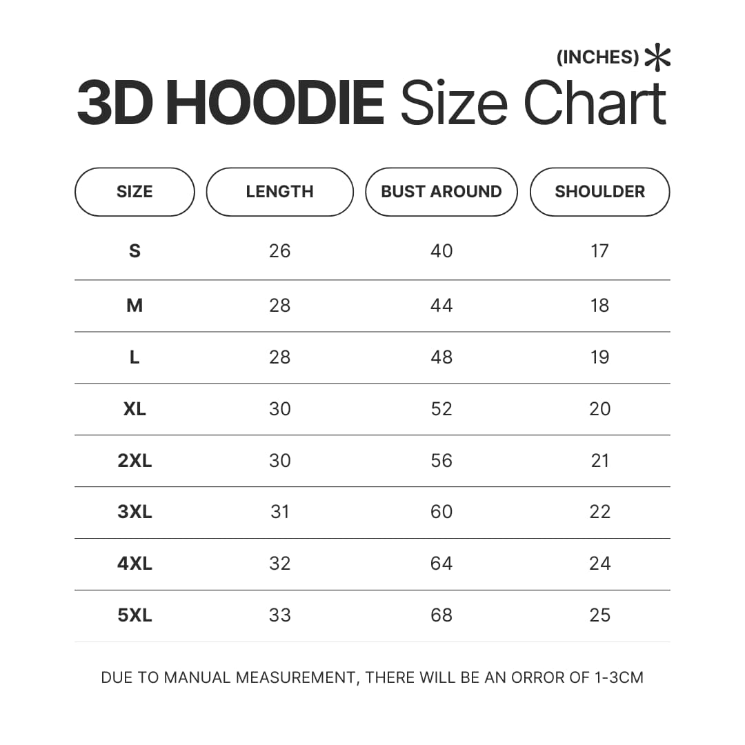 3D Hoodie Size Chart - Demon Slayer Merch | Demon Slayer Stuff