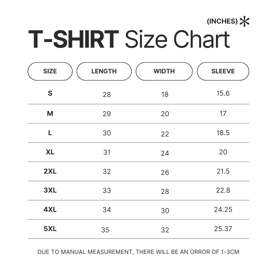 3D T shirt Size Chart - Demon Slayer Merch | Demon Slayer Stuff