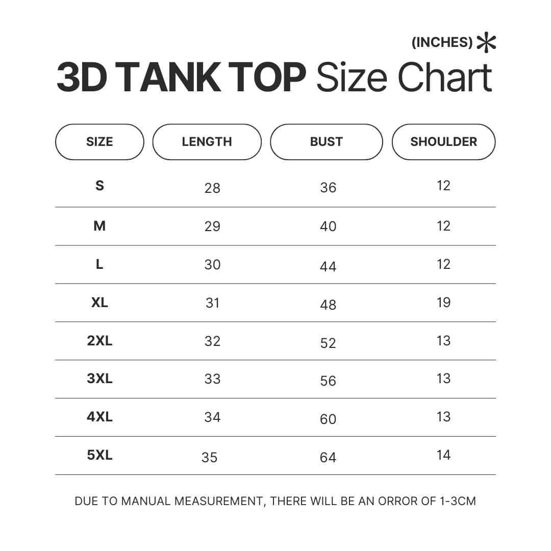3D Tank Top Size Chart - Demon Slayer Merch | Demon Slayer Stuff