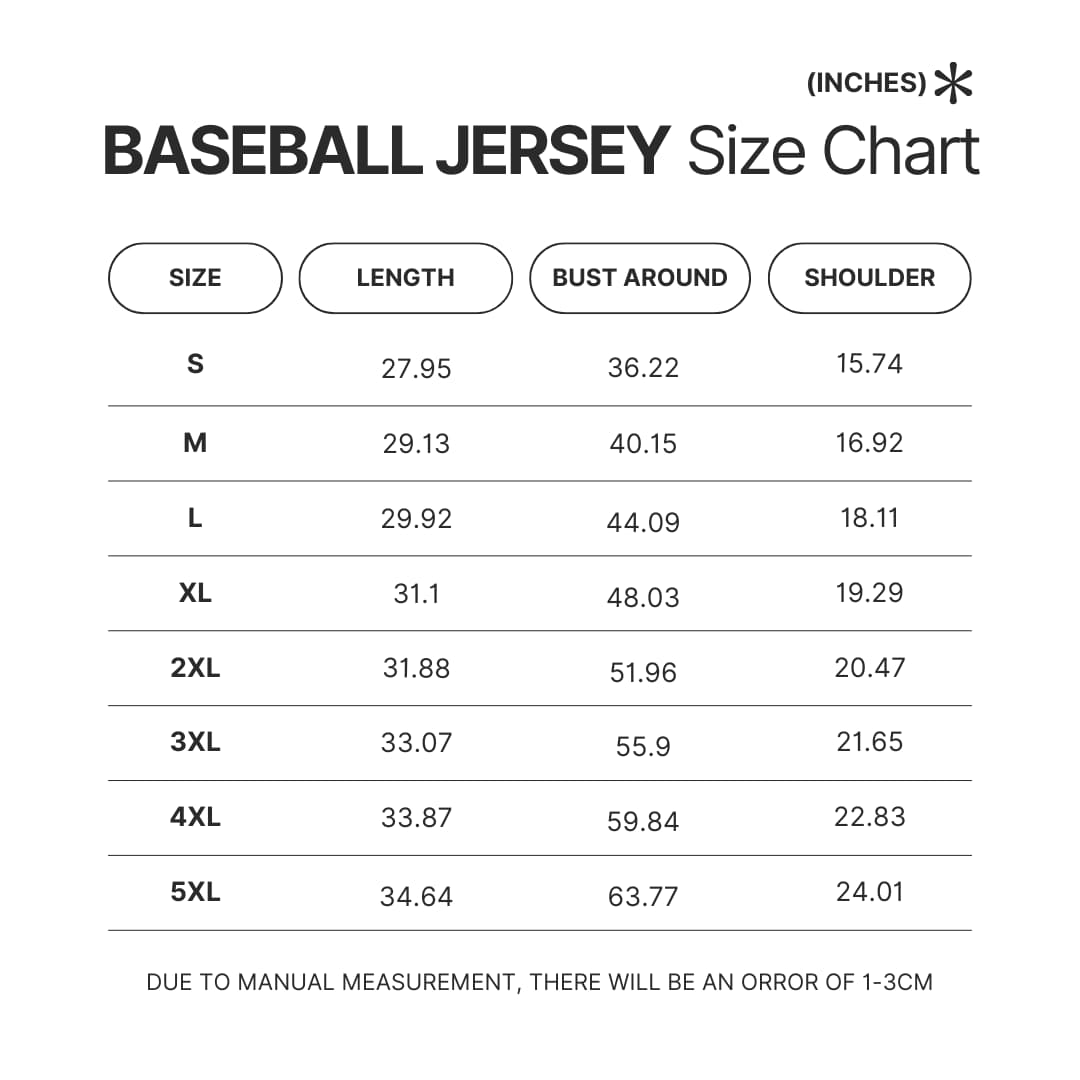 Baseball Jersey Size Chart - Demon Slayer Merch | Demon Slayer Stuff